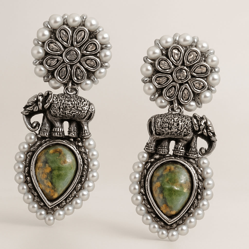 Gajraj Elephant & Stone Drop Earrings