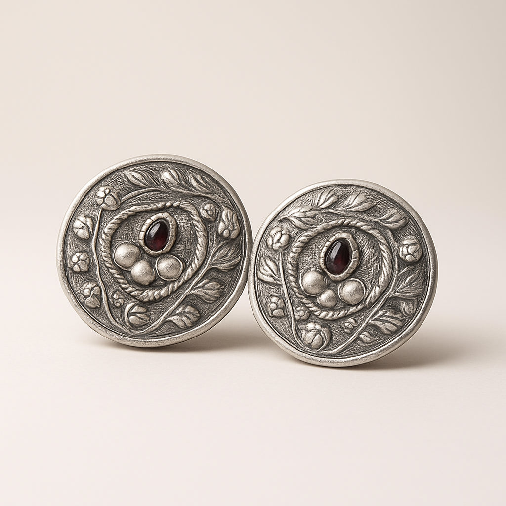 Engraved Round Silver Studs