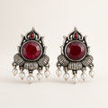 Maroon Kamal Lotus Stud Earrings