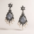 Grey Stone Square Statement Earrings