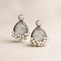Moonstone Teardrop Pearl-Fringe Studs