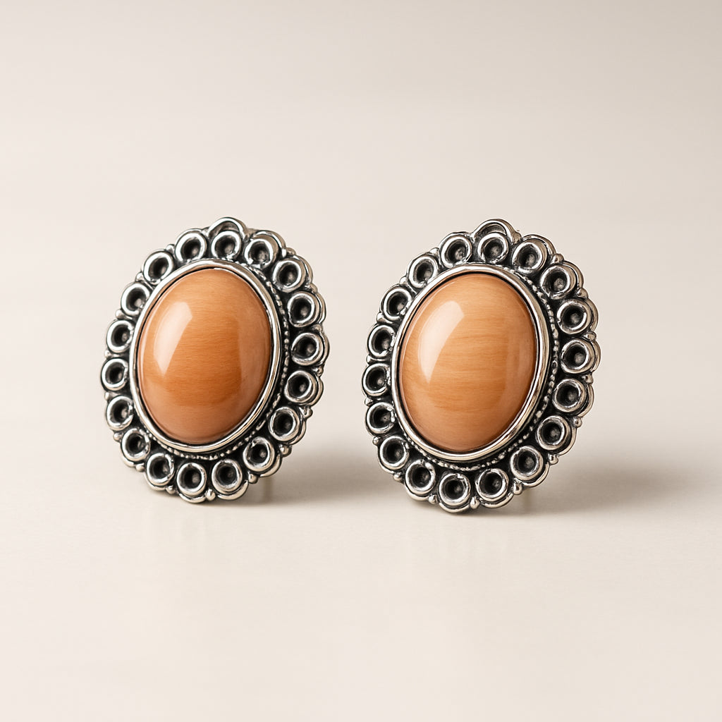 Coral Orange Oval Studs