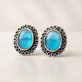 Sky Blue Oval Silver Studs