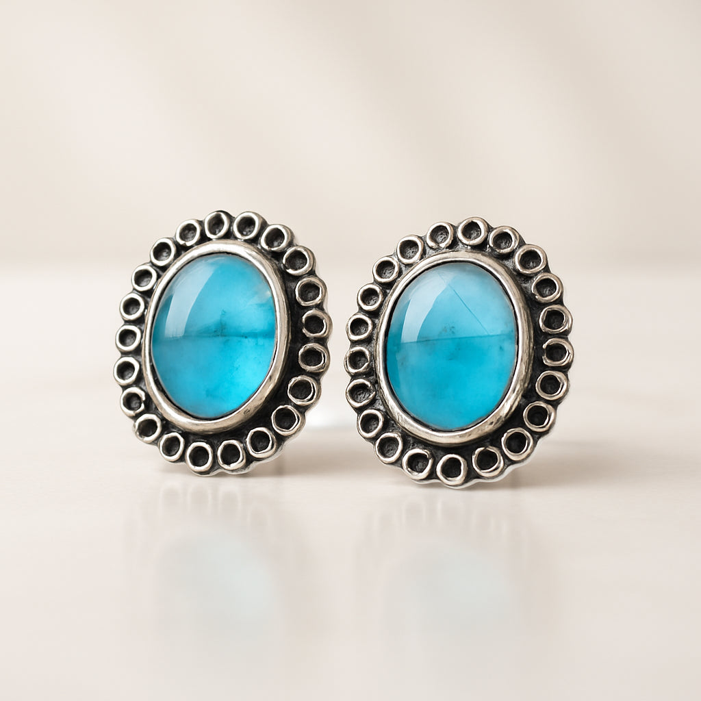 Sky Blue Oval Silver Studs