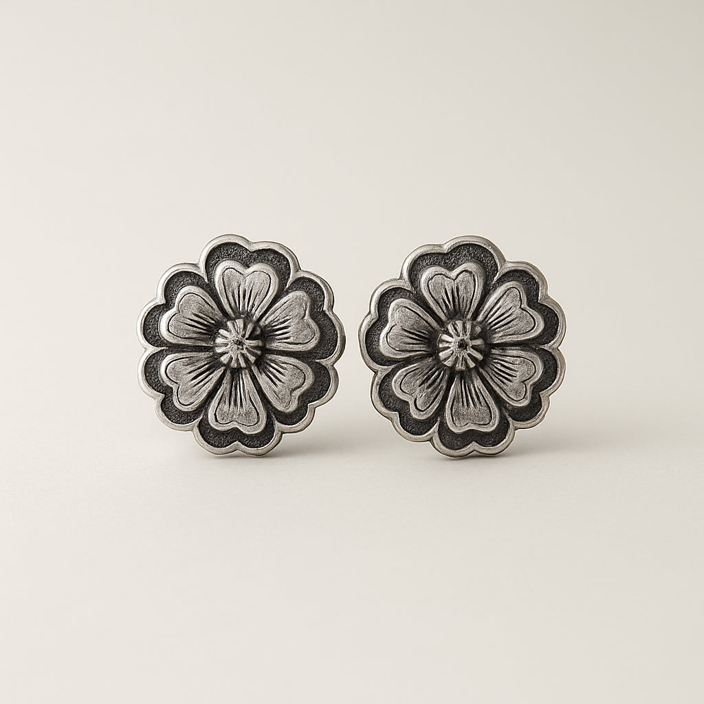 Silver Blossom Flower Studs