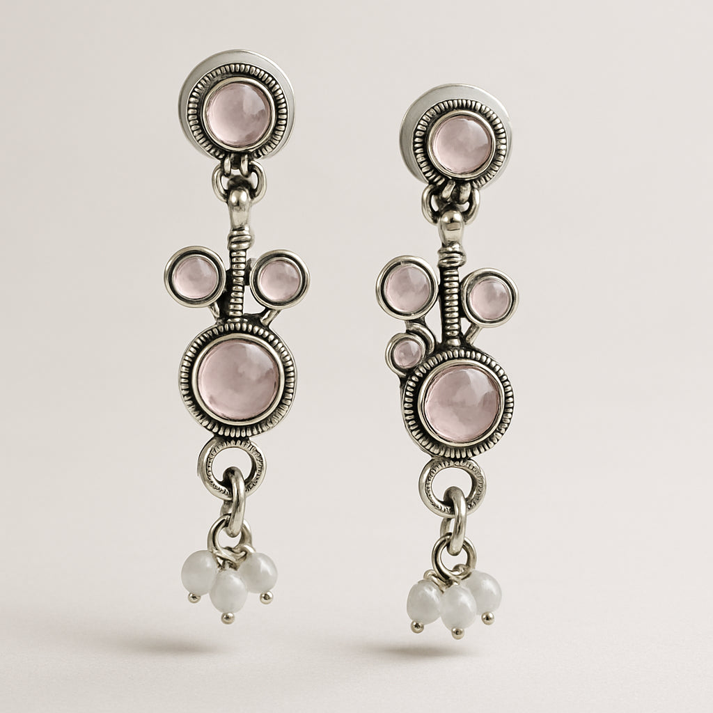 Rose & Grey Stone Drop Earrings