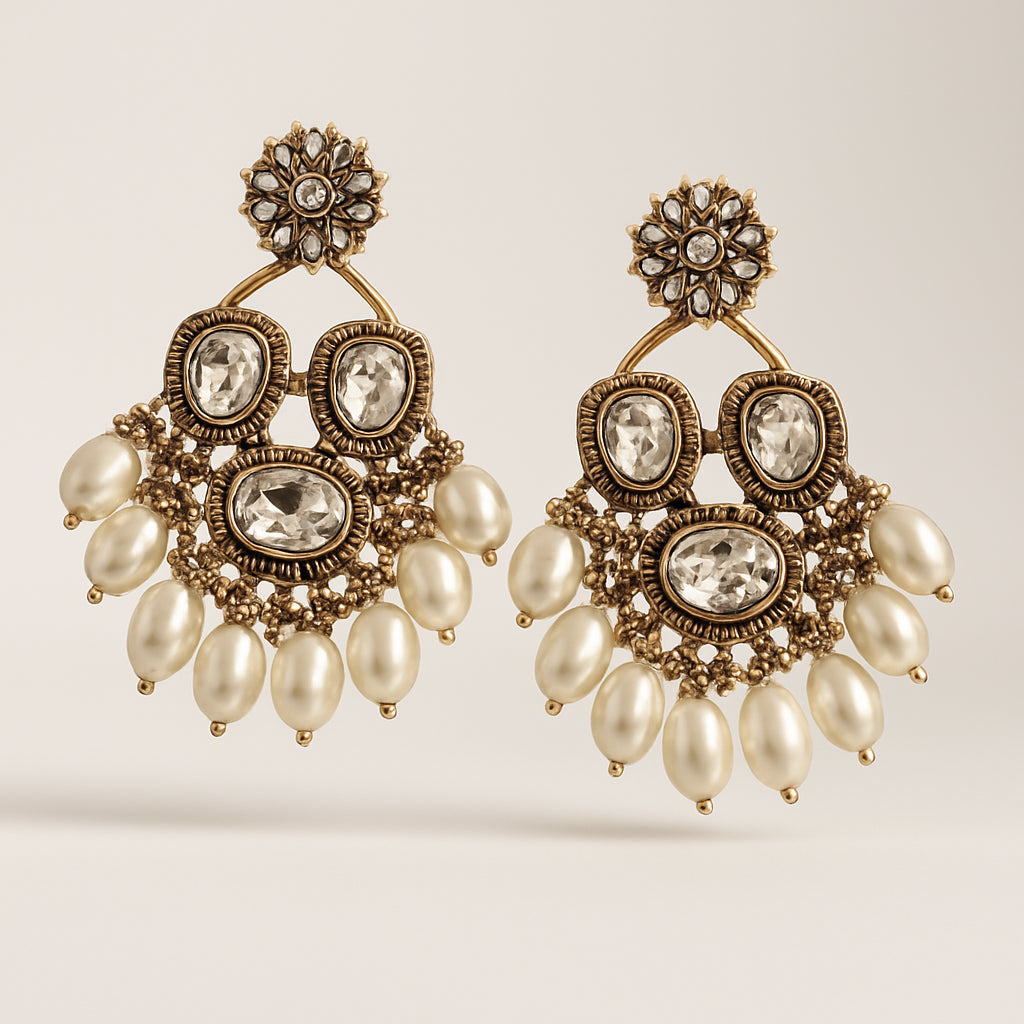 Golden Chandbali Pearl Earrings