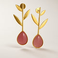 Golden Leaf & Rose Drop Earrings