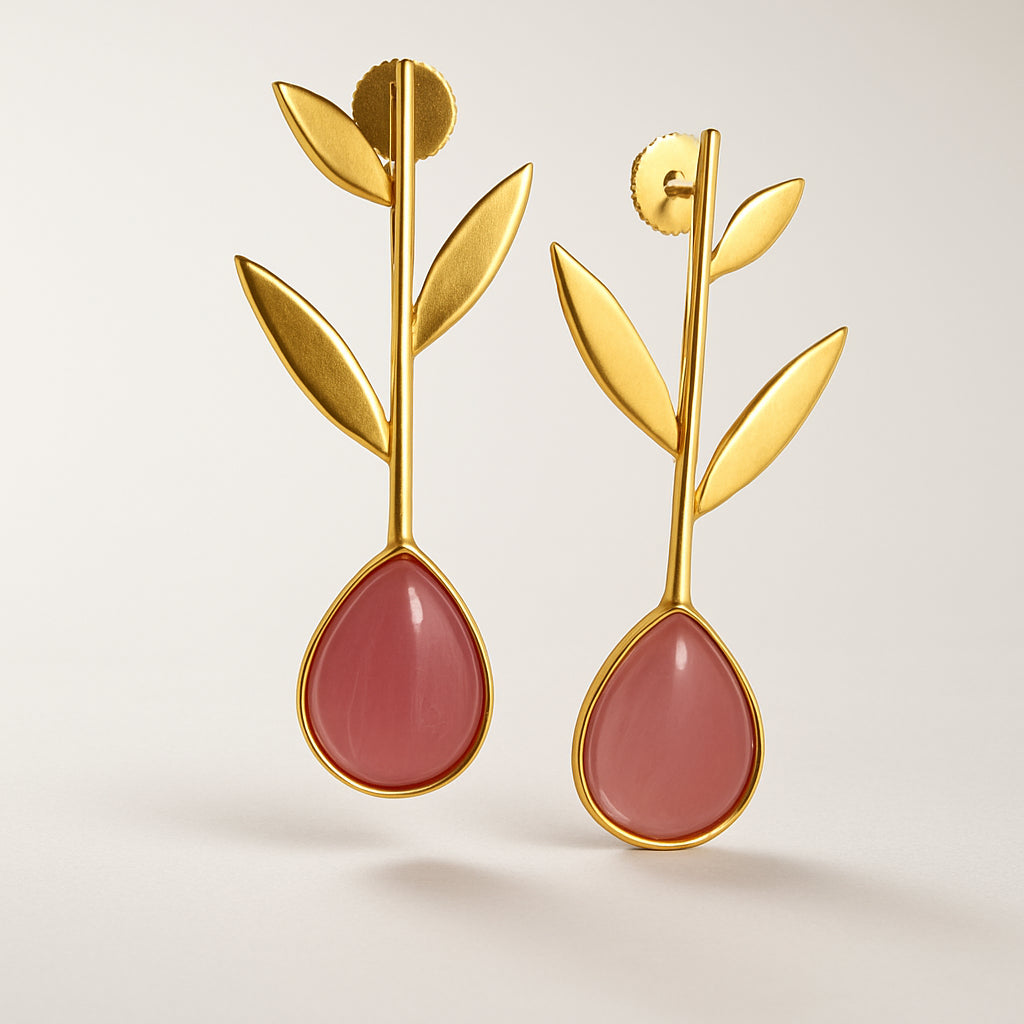 Golden Leaf & Rose Drop Earrings