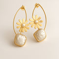 Golden Daisy Pearl Drop Earrings