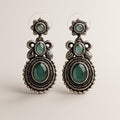 Emerald Oval Oxidised Drop Earrings