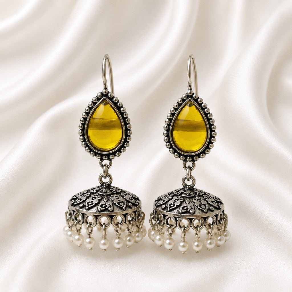Haldi Yellow Teardrop Jhumkas
