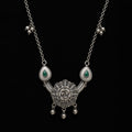 Desi Diva Oxidized Green Teardrop Rose Necklace